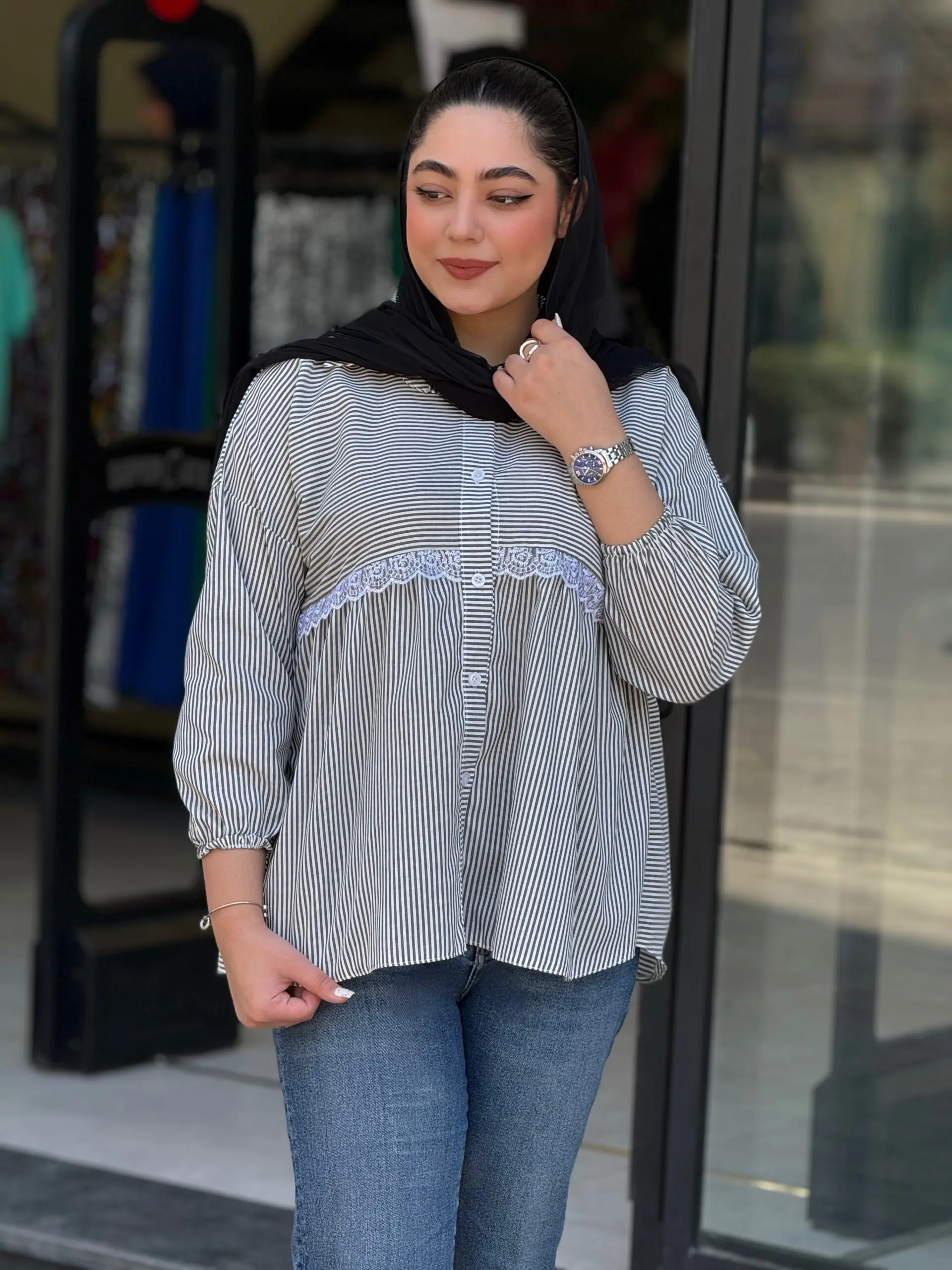 شومیز زنانه مدل ولگا سورمه ای - تصویر 2