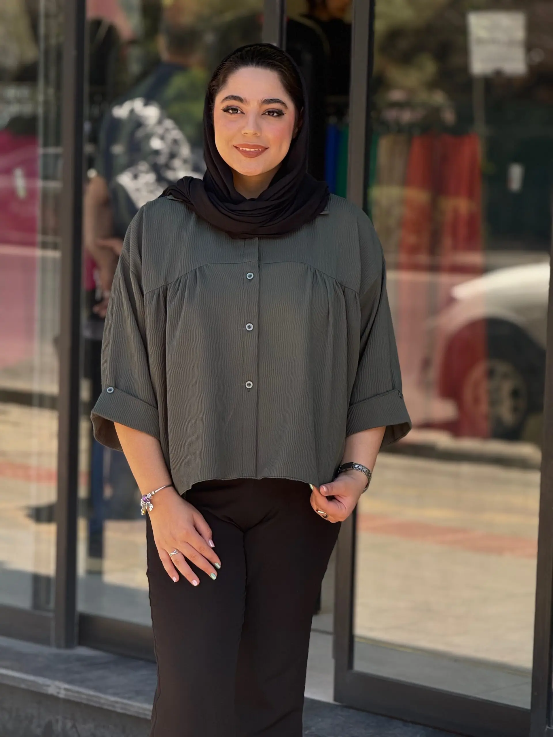 شومیز زنانه مدل عروسکی آبی آسمانی