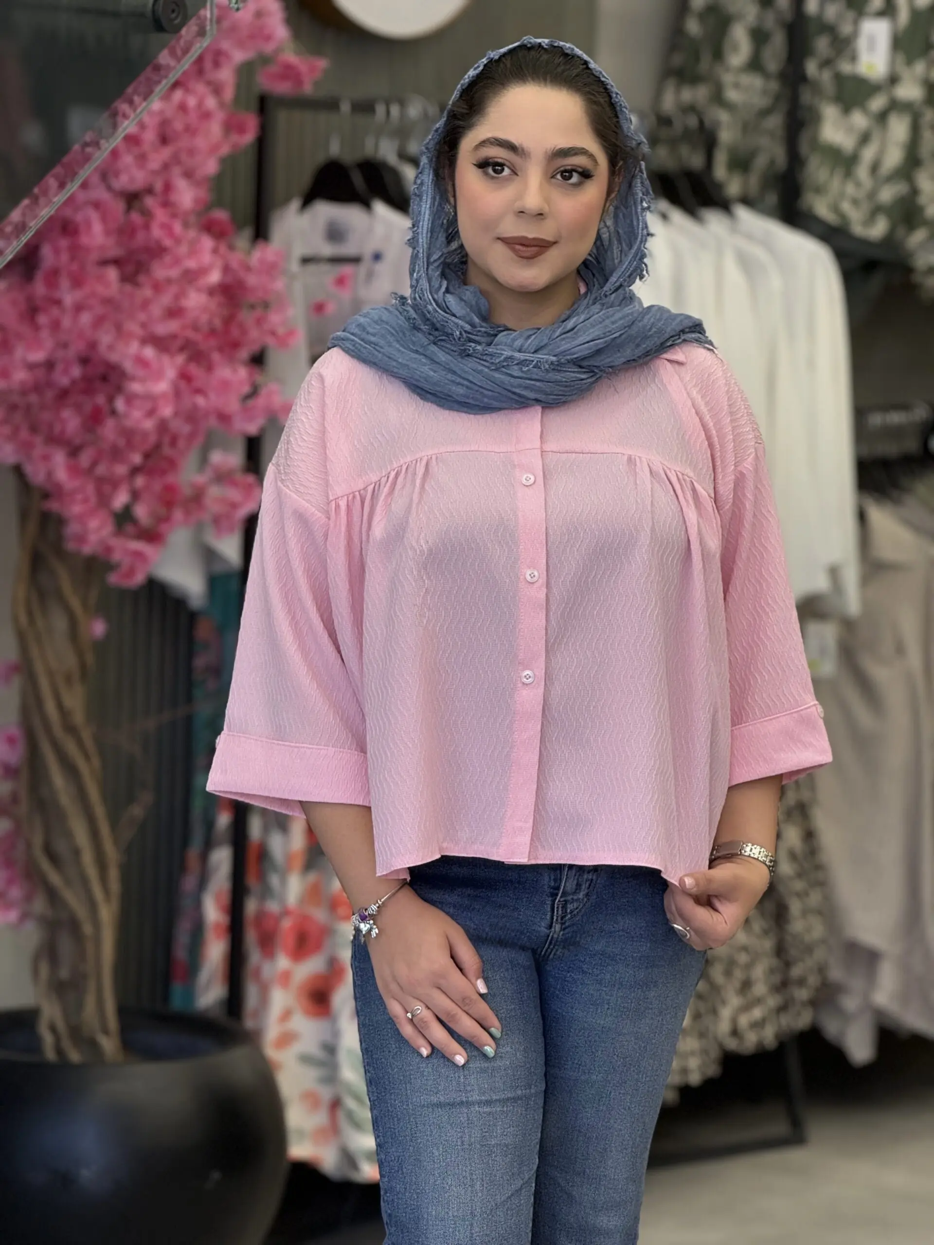 شومیز زنانه مدل عروسکی آبی آسمانی - تصویر 2
