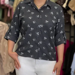 شومیز زنانه مدل تکتم طوسی تیره