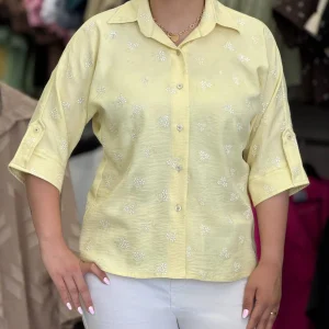 شومیز زنانه مدل تکتم زرد