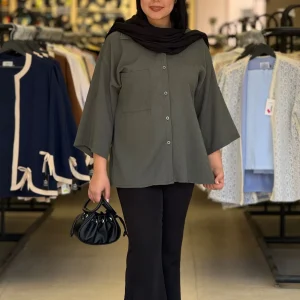 شومیز زنانه مدل هیلا سبز تیره